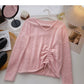Imitation mink sweater niche V-neck drawstring slim top  6577