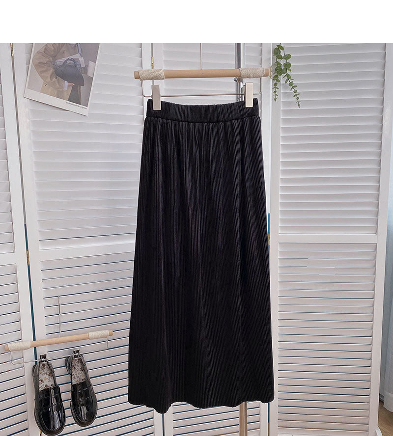 Hong Kong style solid color slim high waist A-shaped medium length skirt  5791