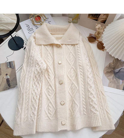 Pull vintage à simple boutonnage et col montant torsadé 6015