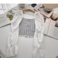 French bubble sleeve square neck Plaid top  6322