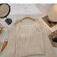 Niche design pit stripe sweater slim square neck top  6156