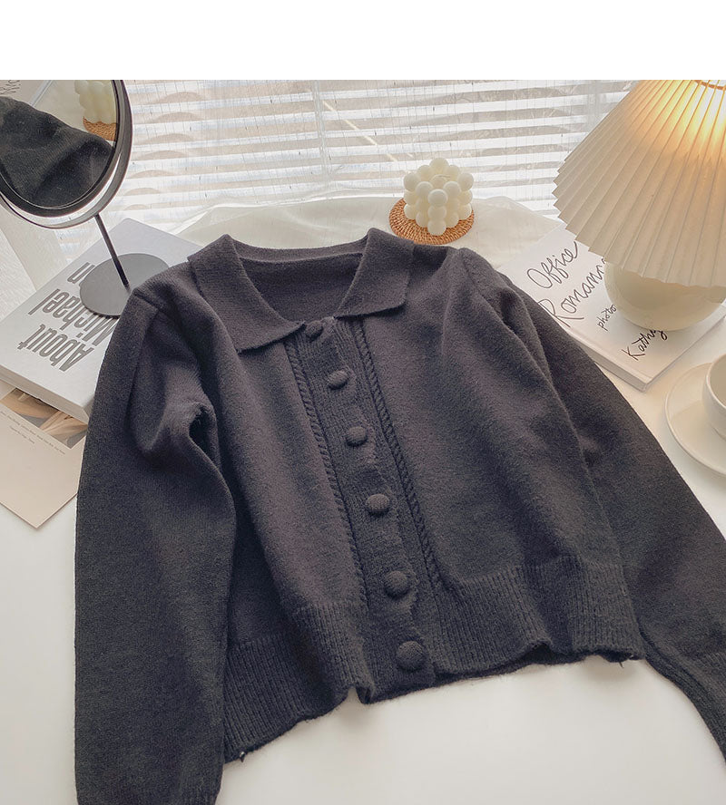 New Korean design sense Lapel slim long sleeve top  5869