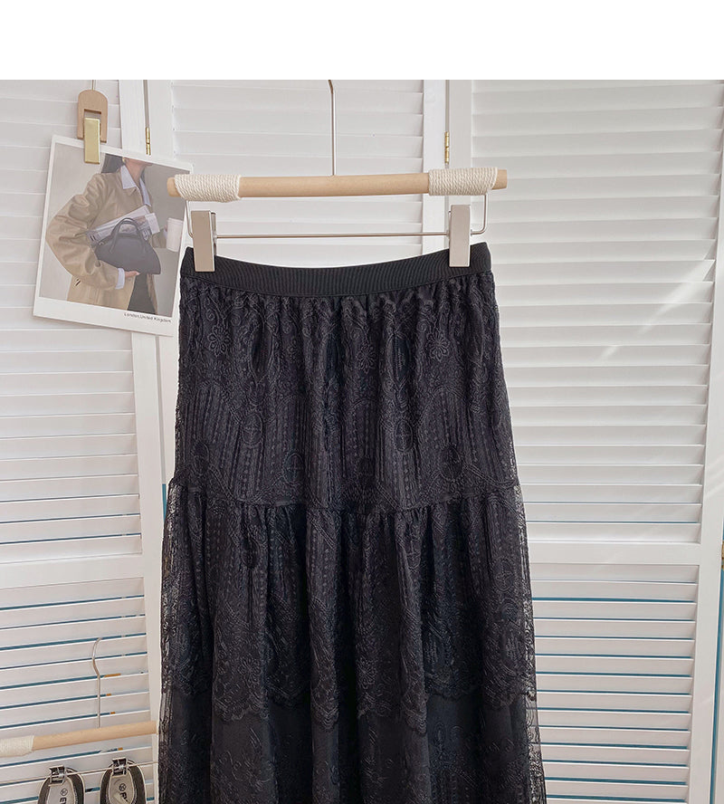 Slim and fairy, versatile, elastic waist, medium and long skirt  5797