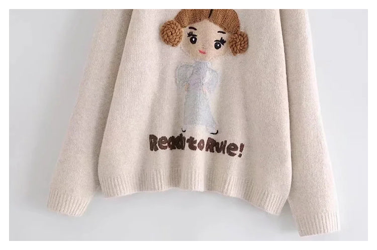Sweet little girl jacquard cute wind loose knit sweater  7410