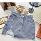 Korean version light proof personalized hole breaking high waist A-shaped skirt  5567