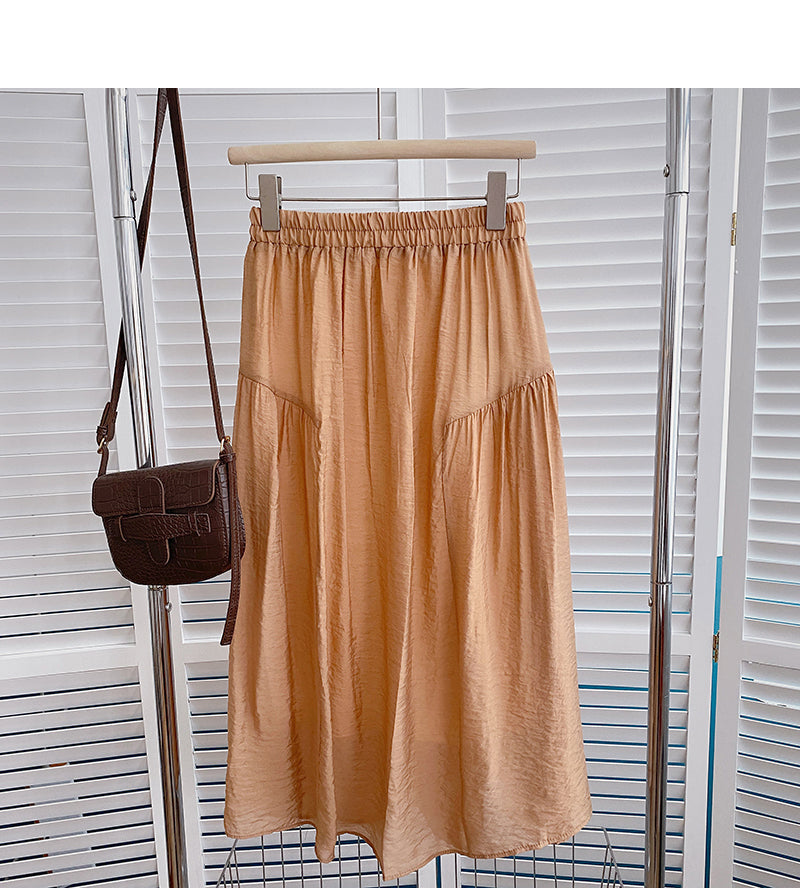 Korean version small fresh pure color versatile high waist skirt  5821