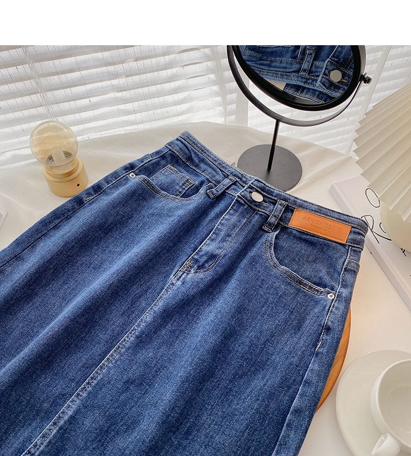 Denim skirt with high waist and split design  5698