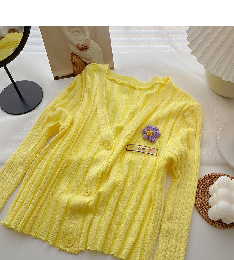 Thin long sleeve V-neck knit cardigan  6525