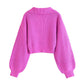 Revers V-Ausschnitt Pullover mit Laternenärmeln Kurzer Vintage-Pullover 7349