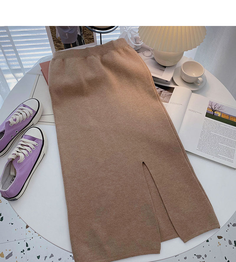 Jupe taille haute fendue en forme de A au tempérament doux 5766
