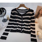 Long Sleeve Striped short slim casual knit top  6512