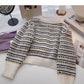 Niche fashion retro contrast striped long sleeved top  5883