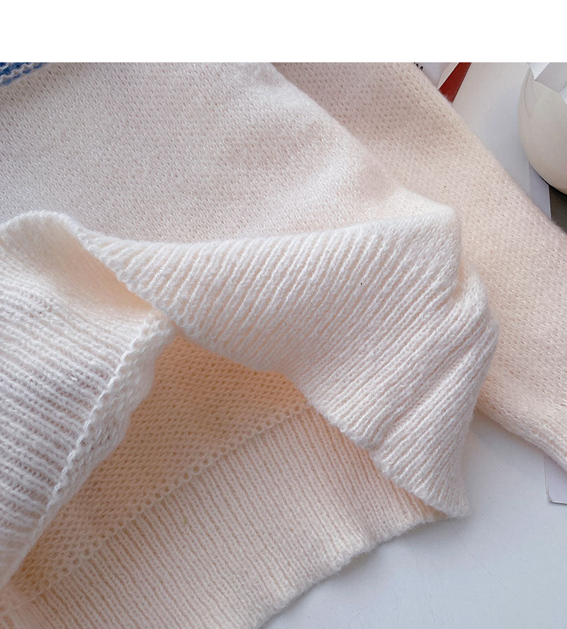 Pullover mit Rundhalsausschnitt in Kontrastfarbe, lockeres Langarm-Top 6097