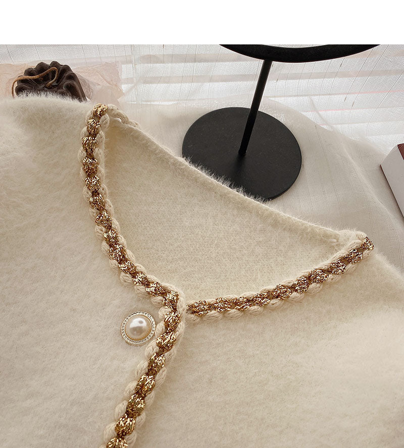 Pearl button small fragrance sweater coat  5994