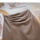 Solid color pleated PU leather short skirt for women is thin and versatile  5587