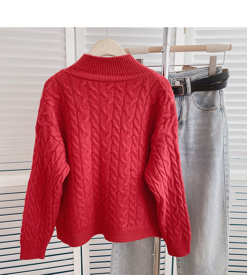 Twist Rundhals Pullover Design Temperament Einreiher Top 6160