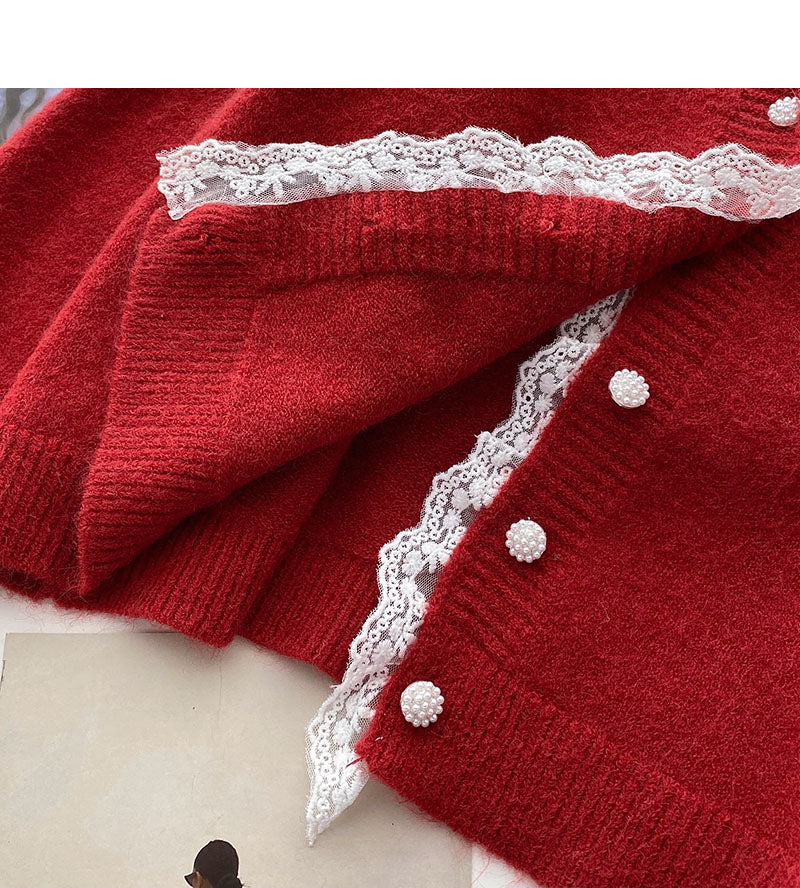 Korean lace V-Neck long sleeve design loose short top  6122