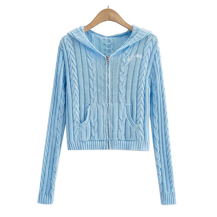 Slim letter embroidery zipper knit coat autumn  7447