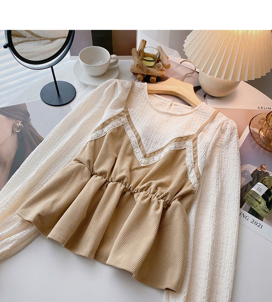 Chemise vintage avec coutures fines à la taille, faux deux hauts 6387