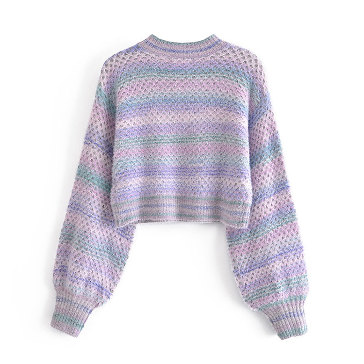 Tie dyed design exposed navel short sweater is fashionable and versatile  7259