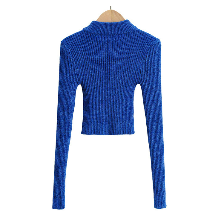 Einfarbiger Pullover mit halbhohem Kragen und Reißverschluss 7332