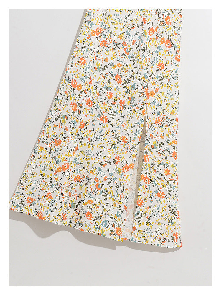 Wind garden small broken flower decoration low breast long dress  7030
