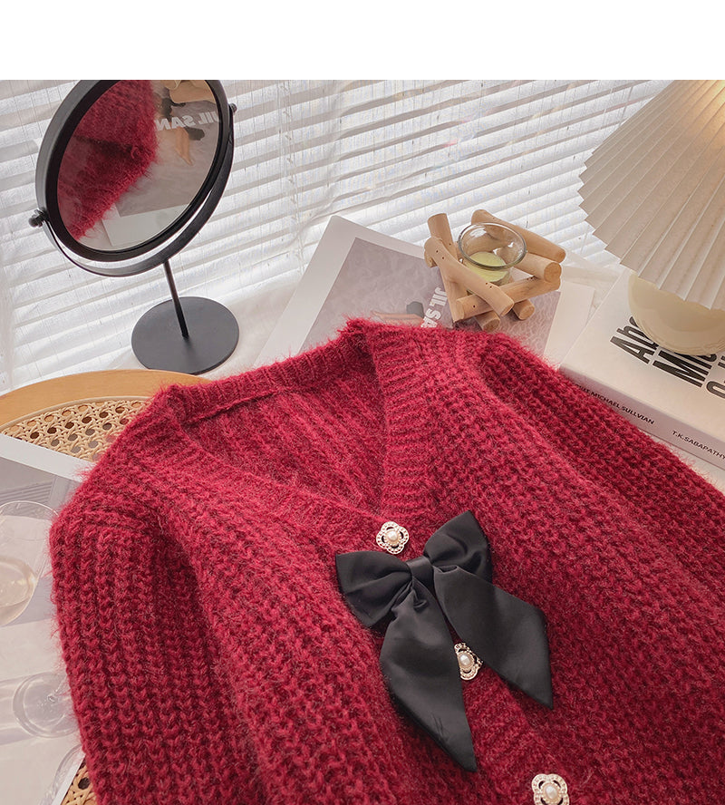 Single breasted V-neck Vintage French sweater coat  6182