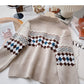 Lazy Style Retro Mode Kontrastfarbe Langarm Top mit Rundhalsausschnitt 6137