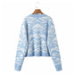 Horse jacquard long sleeve sweater lazy retro V-neck knitted cardigan  7265
