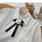 Korean basic solid color retro floret bow shirt  6433