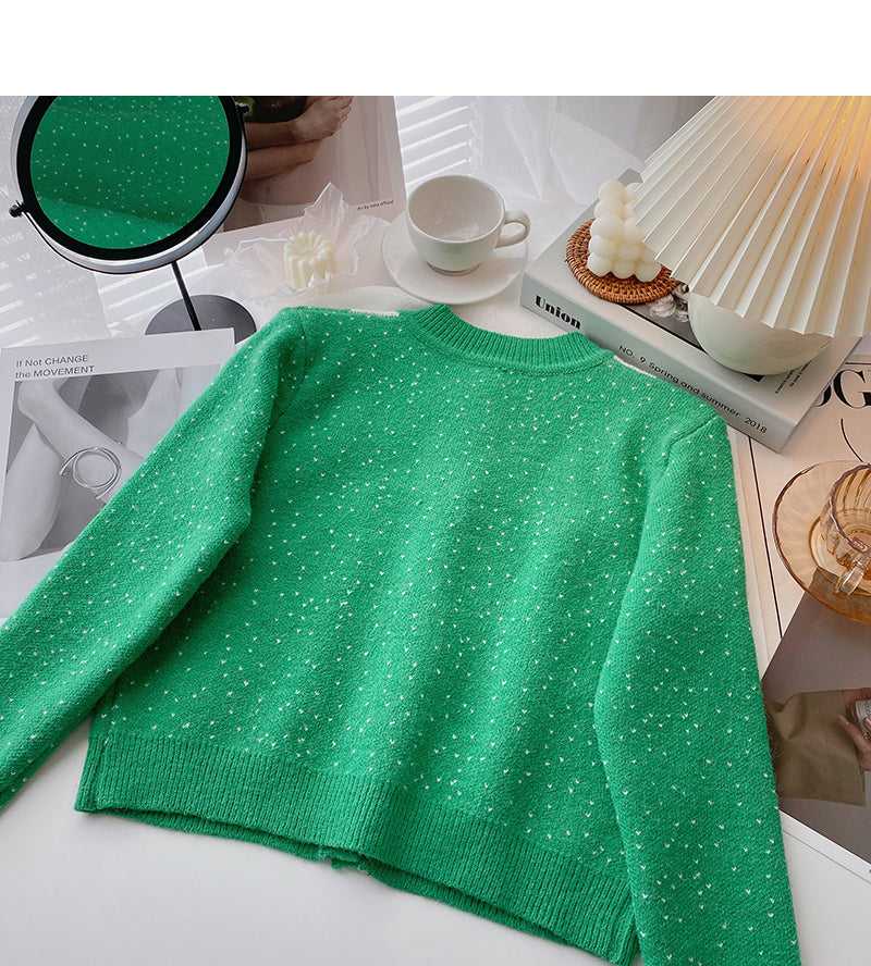 Vintage Pullover Cardigan 6078 mit floralem Kontrast und Rundhalsausschnitt
