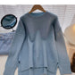 The new Korean style is simple, casual, loose, split long sleeved top  5949