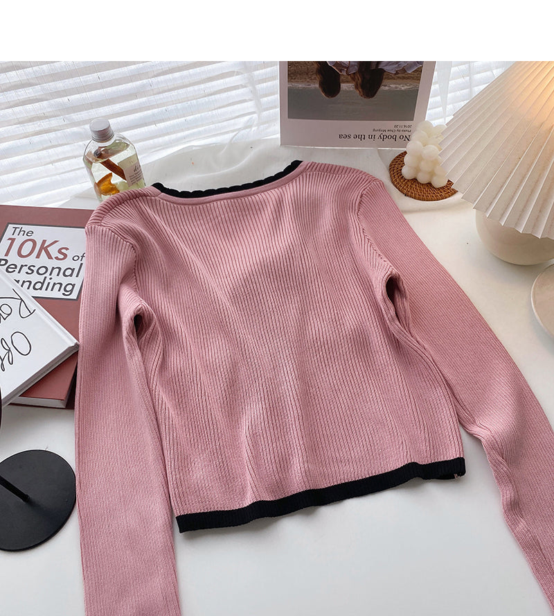 Korean version of exotic sweet long sleeved pearl button blouse  6441