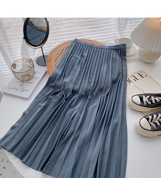 Niche design fashion pleated A-shaped medium and long skirt  5735