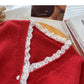 Lace edge V-Neck long sleeve design loose short top  6048