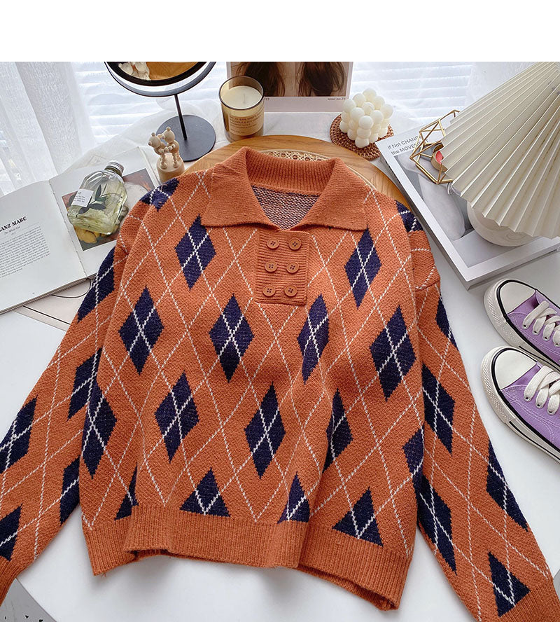 Revers-Pullover im Rauten-Kontrasttop 6050