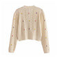 Flower embroidery round neck knitted sweater cardigan coat  7303