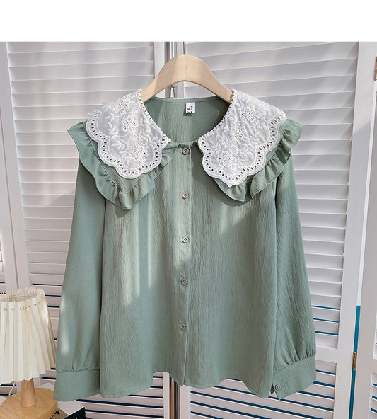 Chemise vintage anti-âge à col de poupée en dentelle 6403