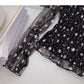 Gauze floral long sleeve square neck slim short blouse  6261