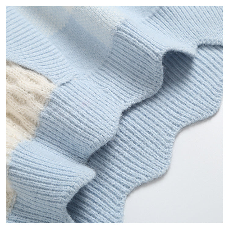 Vintage soft stitched Plaid polo sweater  7481