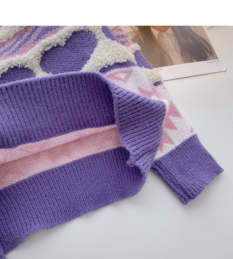 Fleece Kontrastfarbe Love Pullover Langarm Pullover Top 6151