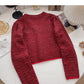 Small fragrance retro red sweater cardigan female  6126