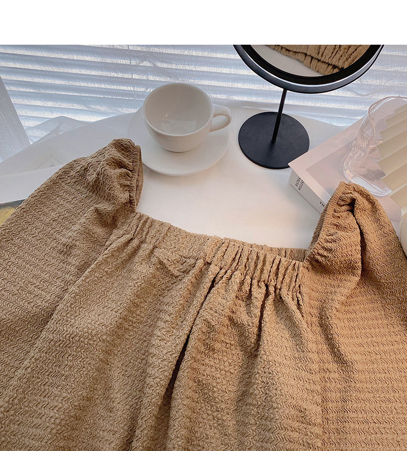 Niche fashion slim square collar collarbone top  6326