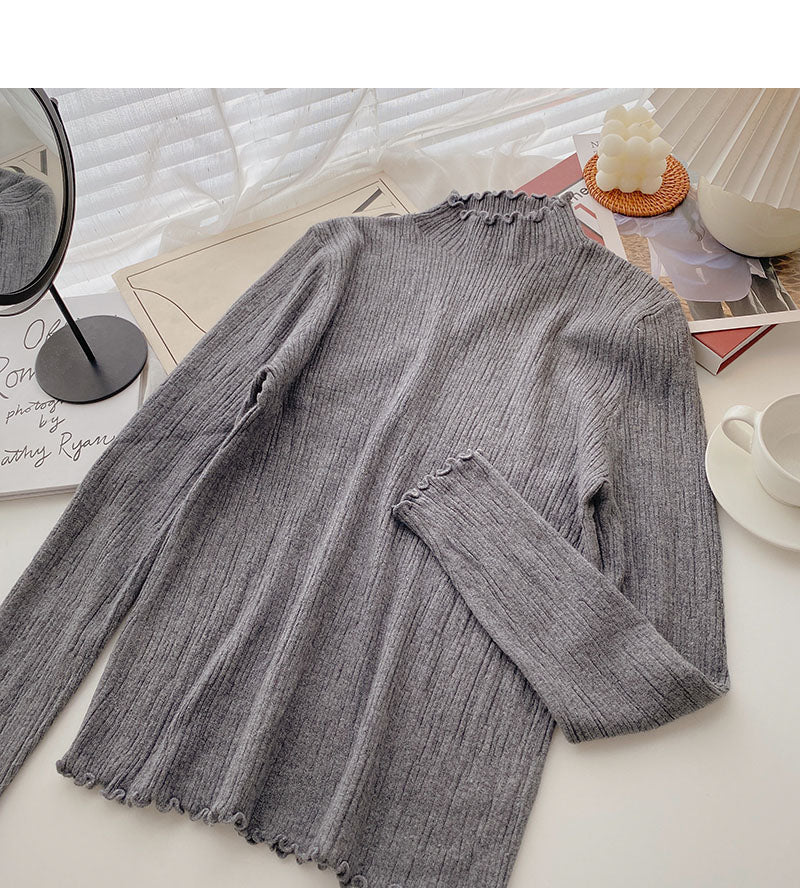 Pull en soie brillante coupe slim à manches longues et col montant 6496