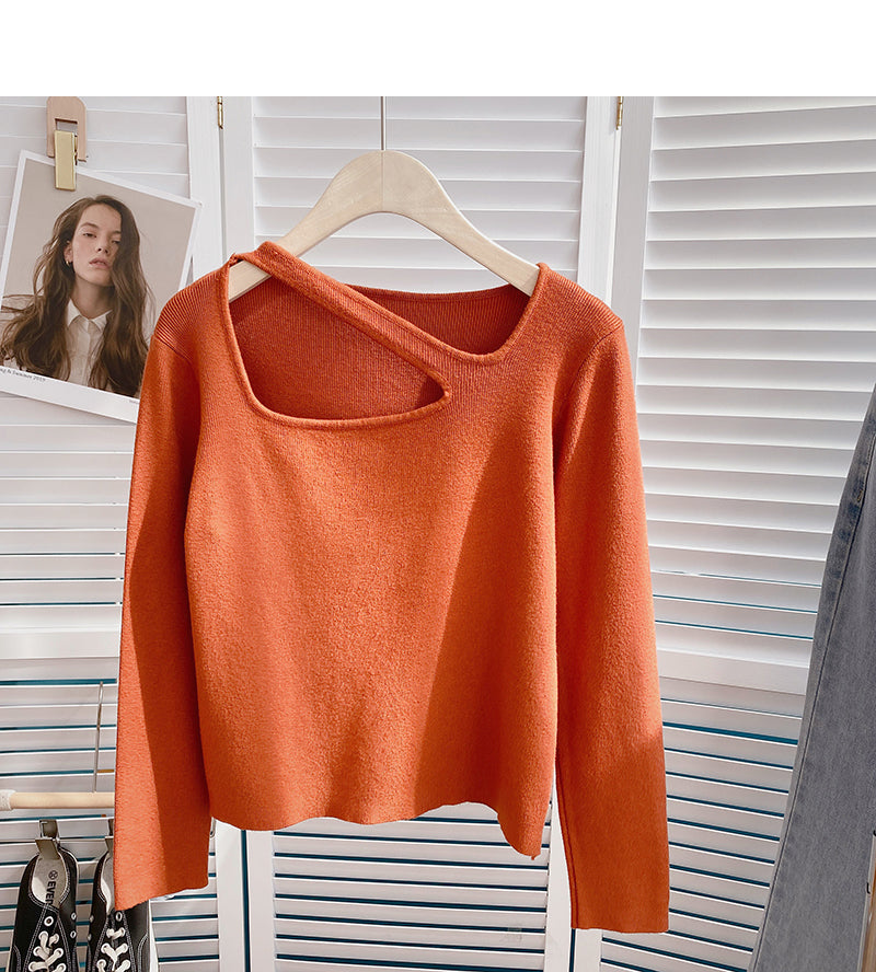 Hohler Pullover mit Rundhalsausschnitt in kleinem Design 6629