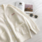 Letter loose long sleeve V-neck double pocket T-shirt  5838