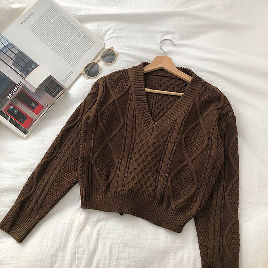 Verband kurz V-Ausschnitt Twist Langarm-Pullover 5832