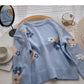 Sweet floret jacquard design loose long sleeve top  5898