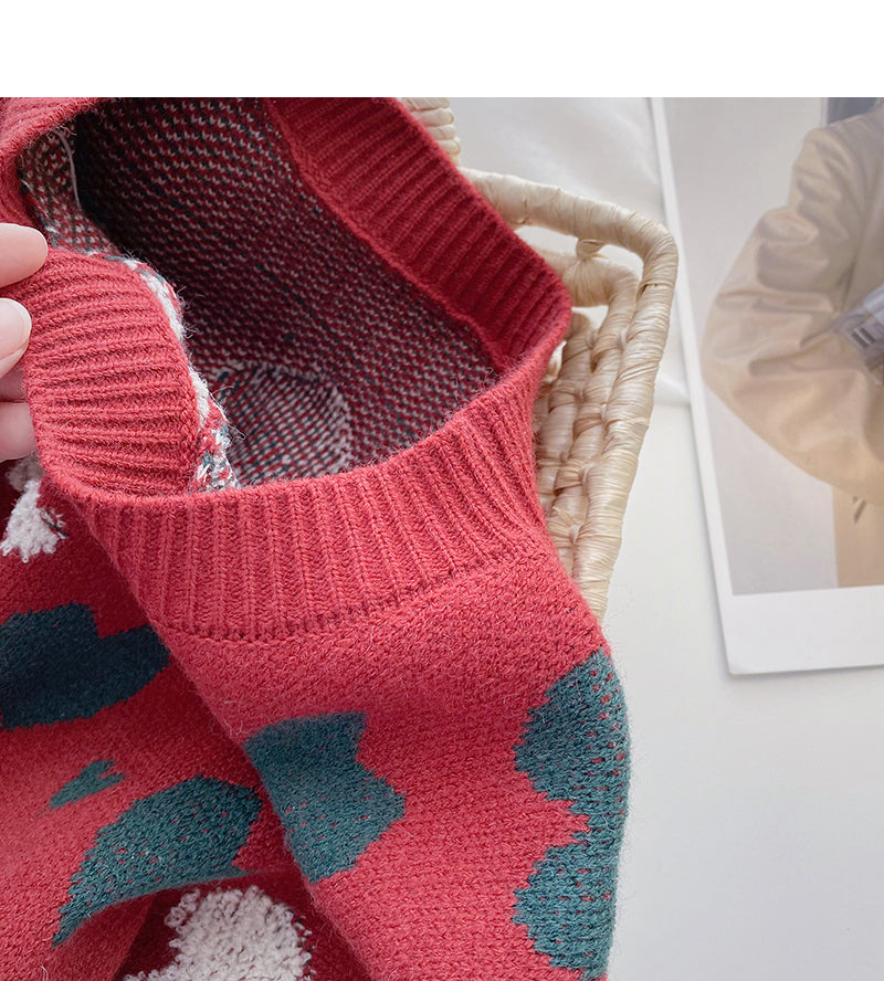 Haut ample à manches longues avec motif rétro en jacquard Love 6159