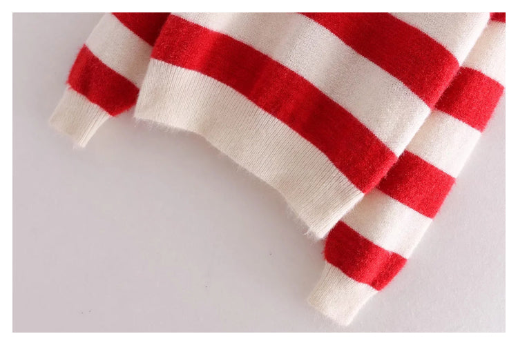 Striped crew neck Pullover long sleeve sweater loose sweater top  7458